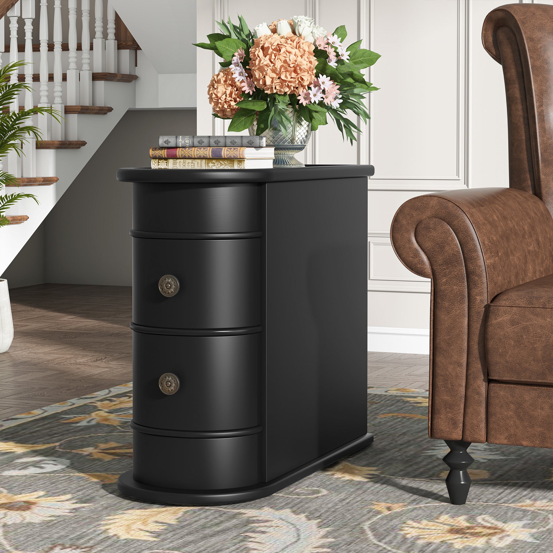 Wood End Table with 2 Drawers
